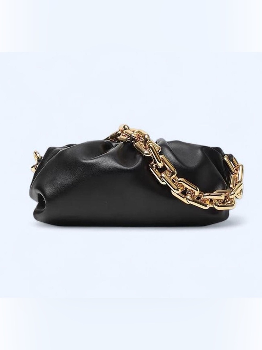 Trendy Style Black Genuine Leather Chain Pouch Bag